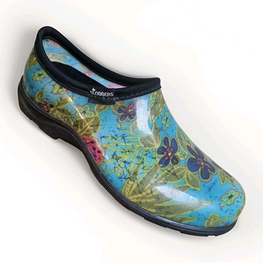 Sloggers Waterproof Graden Shoes Women’s Size 10 Slip On Blue Floral